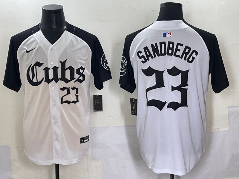 Men 2025 Chicago Cubs #23 Sandberg White black Five generations Joint Name Nike MLB Jersey style 6236